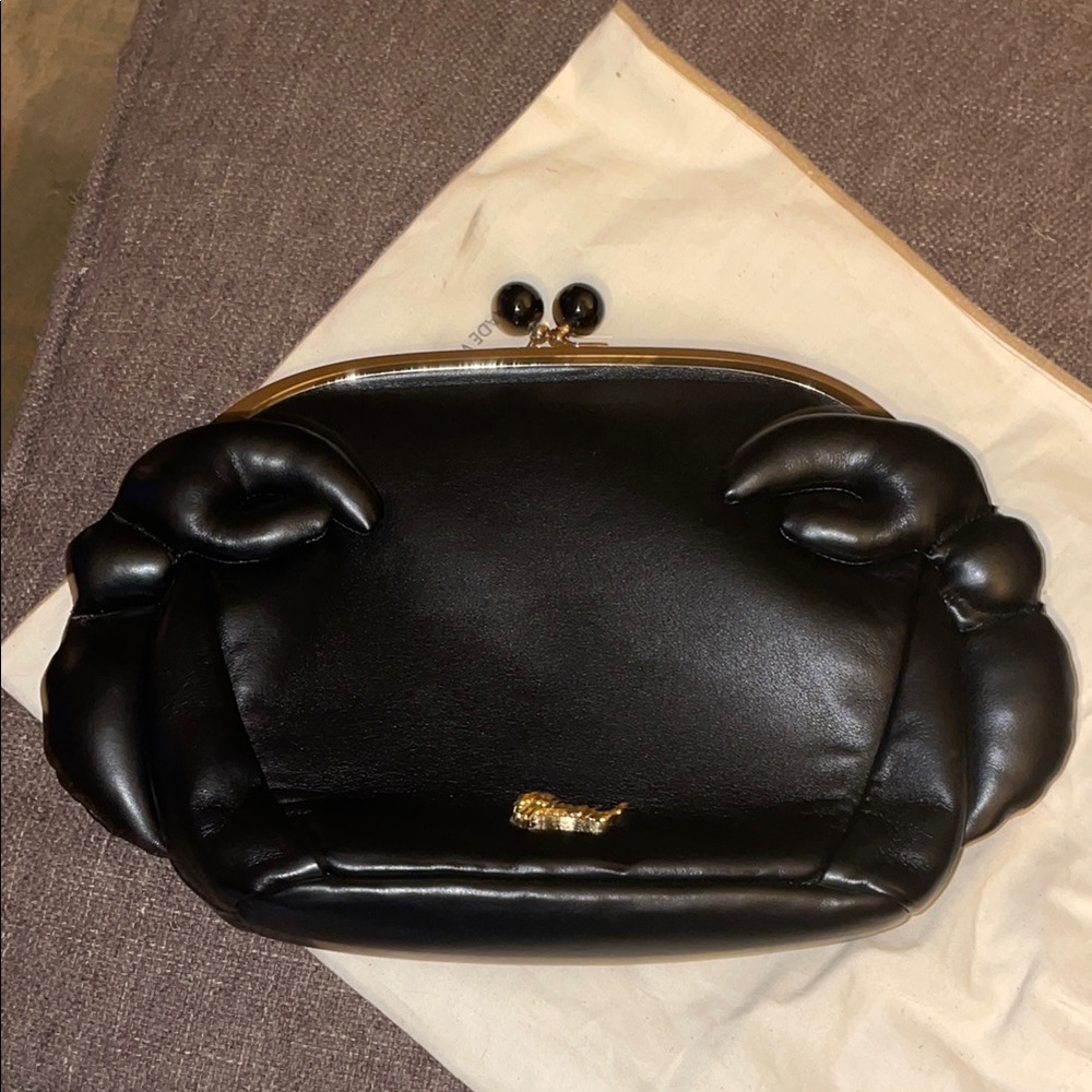 Black Leather Clutch with Crab Design
